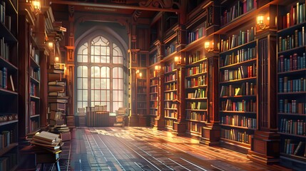 Fototapeta premium Beautiful Ancient Books Adorn the Library Carefully Arranged with Classics and Rare Gems