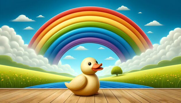 Ducks and rainbows are symbols of happiness and hope in Western literature and art.