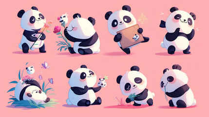 Obraz premium Cute panda animal in vector cartoon style