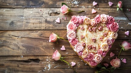Indulge in a heart shaped cake perfect for celebrating St Valentine s Day Mother s Day or a birthday Adorned with delicate roses and sweet pink sugar hearts this delectable treat sits beaut