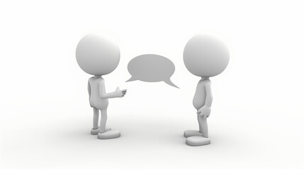 High-detail 3D clip art depicting two people in conversation with speech bubbles, set against a white background. The artwork is rendered in a cartoon style with simple and smooth features
