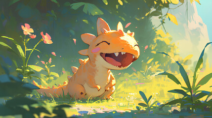 Fototapeta premium Cute scary dinosaur animal vector cartoon style