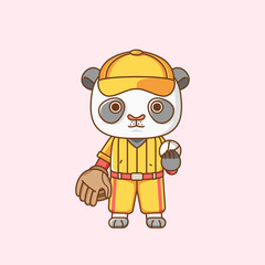 Cute Baseball panda player animal kawaii chibi character mascot illustration outline style design