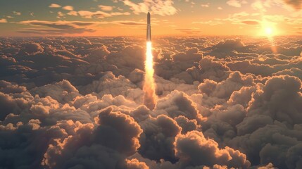 Hypersonic rocket flying above the clouds - Powered by Adobe