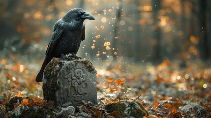 Naklejka premium Mystical Raven and the Secret of the Forest 
