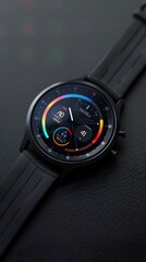 Smartwatch clock device with black belt vertical image