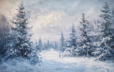 Snowy Winter Landscape, with spruce trees