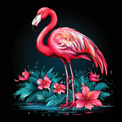 pink flamingo on a black