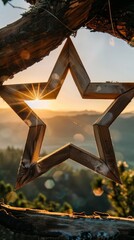 Breathtaking Star-Shaped Window Framing Stunning Sunset Landscape