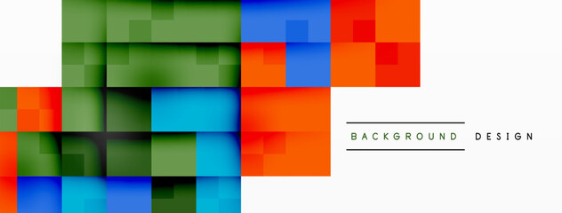 Colorfulness is highlighted with squares of different shades like magenta and electric blue on a white background. The rectangles create a symmetrical pattern with parallel lines