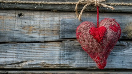 Heart decoration against a rustic wooden backdrop