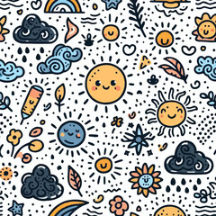 Free Vector Summer doodles seamless pattern on a white background