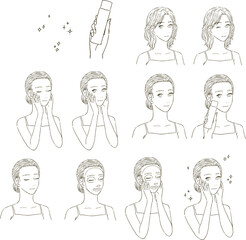 ビューティー　横顔の女性の上半身のイラストレーションセット