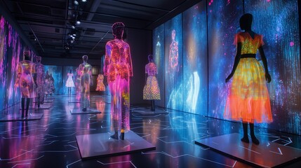 Futuristic Exhibition with Illuminated Mannequins