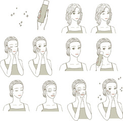 ビューティー　横顔の女性の上半身のイラストレーションセット