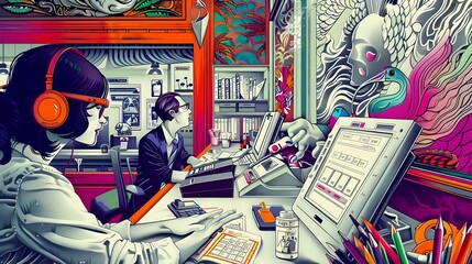 Bank Teller's Daily Routine: Professional Environment Illustration