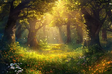 Fantasy forest. Fantasy forest with magic light.
