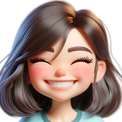 Fototapeta premium Happy Asian cartoon character girl, young woman portrait, female, happy mood, feeling expression concept, beautiful eyes, 3d style, isolated on a white background