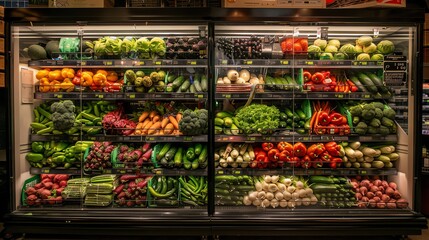 Various vegetables on supermarket shelves