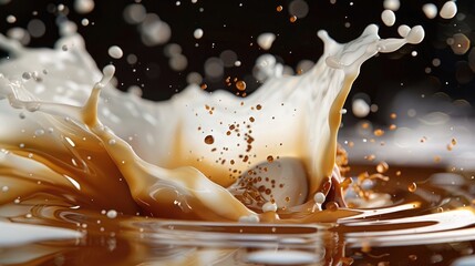 Milk and coffee abstract splash. Mixed digital media