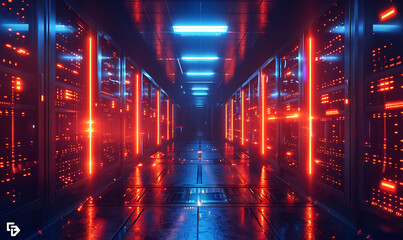 Storage servers glowing with data, nestled in a futuristic facility