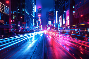 Speeding through neon-lit streets of a technologically advanced metropolis