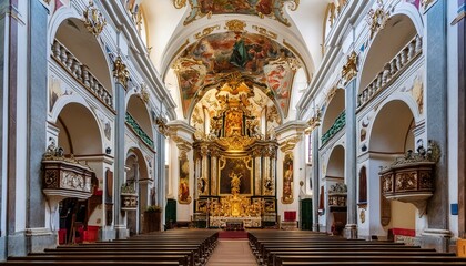バロック絢爛、金箔に輝く祭壇画 - 豪華なカトリック教会の荘厳な内部