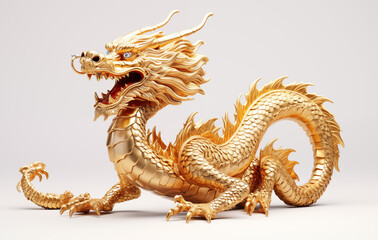 Obraz premium Full body golden dragon, elegant, dragon on white background.