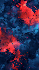 Dynamic, seamless abstract pattern with bold splashes of red and blue gradients and smoky textures