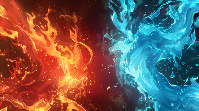 red fire and blue fire vector with cartoon style