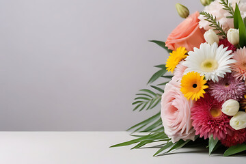 Bouquet of flower in copy-space background concept, big blank space. Vibrant Floral Showcase
