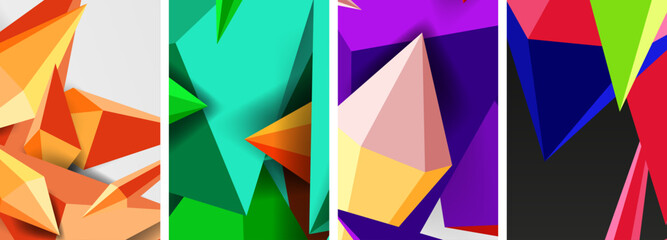 A creative art piece composed of a collage of four triangles in tints and shades of electric blue and magenta on a white background, showcasing symmetry and pattern