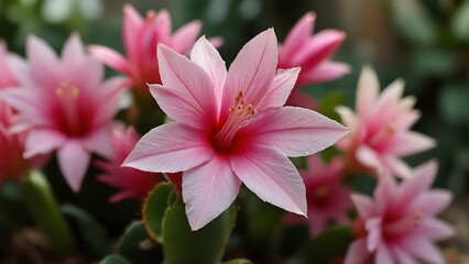 Thanksgiving Cactus plant is an iconic symbol of Cinco de mayo, mexico and the battle of Puebla 5 may 1862, Happy Cinco de mayo 2024 pink and white flower