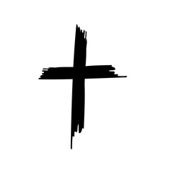 grunge christian cross brush stroke. Hand drawn cross and plus sign. Black paint brush strokes geometrical pattern for wallpaper, web page background, textile design, graphic vector illustration