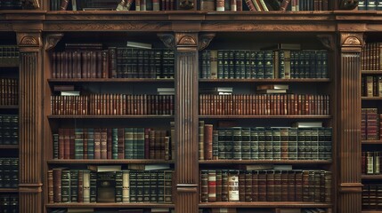 Superb An old library full of beautiful wooden shelves stacked with vintage books