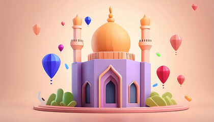 3d location icon and mosque, 3d renderer