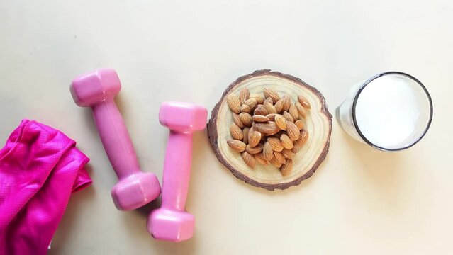  almond nut and milk on table 