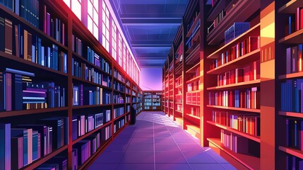 Spectacular Bookshelves in library with many books, Public library interior, Modern library concept