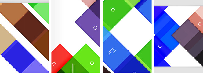 A vibrant collage of colorful rectangles and triangles, featuring shades of purple, magenta, and more. This creative arts piece explores symmetry and the material properties of textiles