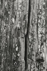 The image is a close up of a piece of wood with a lot of cracks and splinters