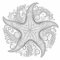 illustration of a sea star mandala coloring book page