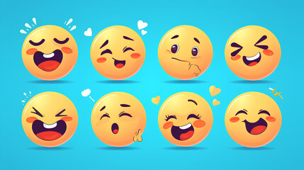 Fototapeta premium Vector Emoji Set with Different Reactions for Social Networks Isolated on White Background. Modern Emoticons Collection in Flat Style Design