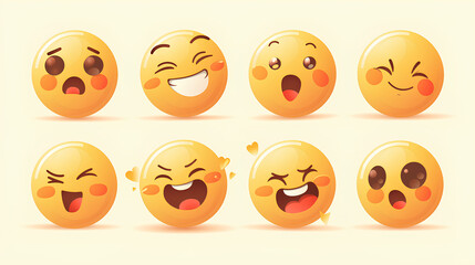 Vector Emoji Set with Different Reactions for Social Networks Isolated on White Background. Modern Emoticons Collection in Flat Style Design