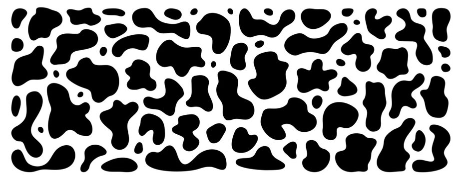 Set of organic black vector liquid shapes in Henry Matisse style. Trendy abstract composition, art banner, pattern. Mercury texture. Flowy artistic illustration. Simple uneven wavy form simple splats