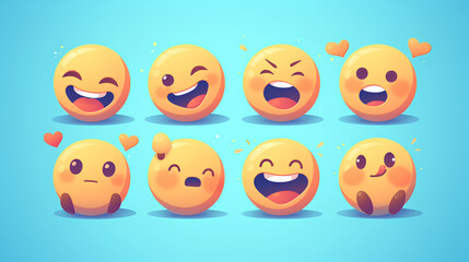 Naklejka premium Vector Emoji Set with Different Reactions for Social Networks Isolated on White Background. Modern Emoticons Collection in Flat Style Design
