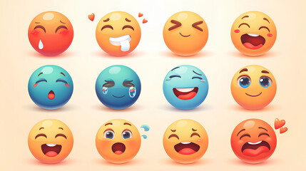 Fototapeta premium Vector Emoji Set with Different Reactions for Social Networks Isolated on White Background. Modern Emoticons Collection in Flat Style Design