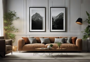 modern interior illustration 3D living style render background poster 3D frame Contemprorary mock room