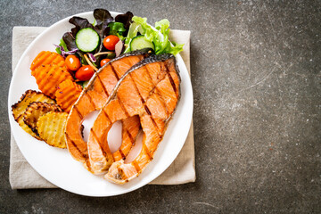 grilled salmon steak fillet with vegetable