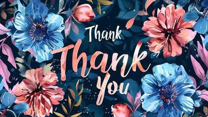 "Thank You" post card design with flowers