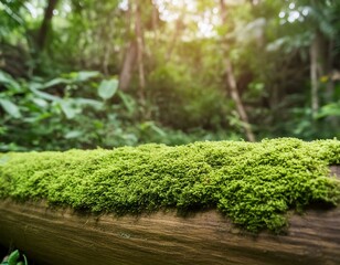 Green moss on log in the forest